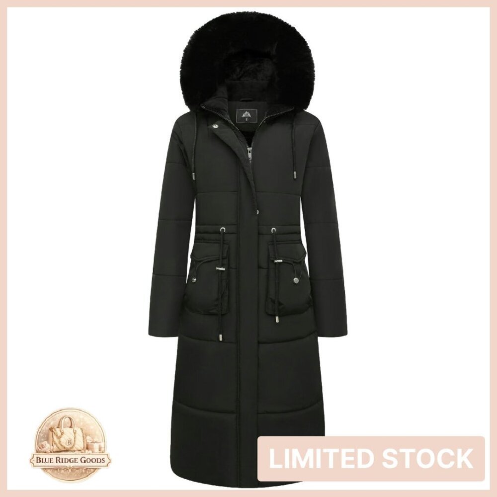 Long Winter Puffer Coat Waterproof Maxi Down Jacket Faux Fur Hood Parka